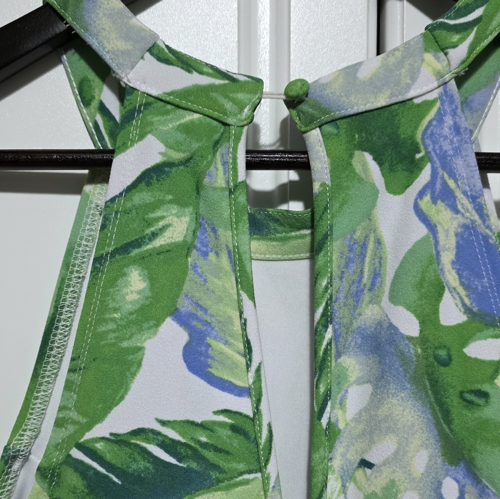 Madden NYC Romper Fit & Flare Green Tropical Leaf Cut Out Halter Boho Summer - Picture 11 of 16